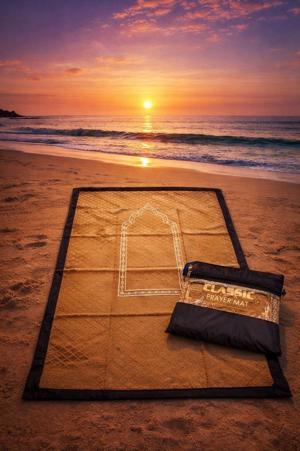 Travel Prayer Mat – Premium Velvet with Waterproof Backing & Carry Pouch