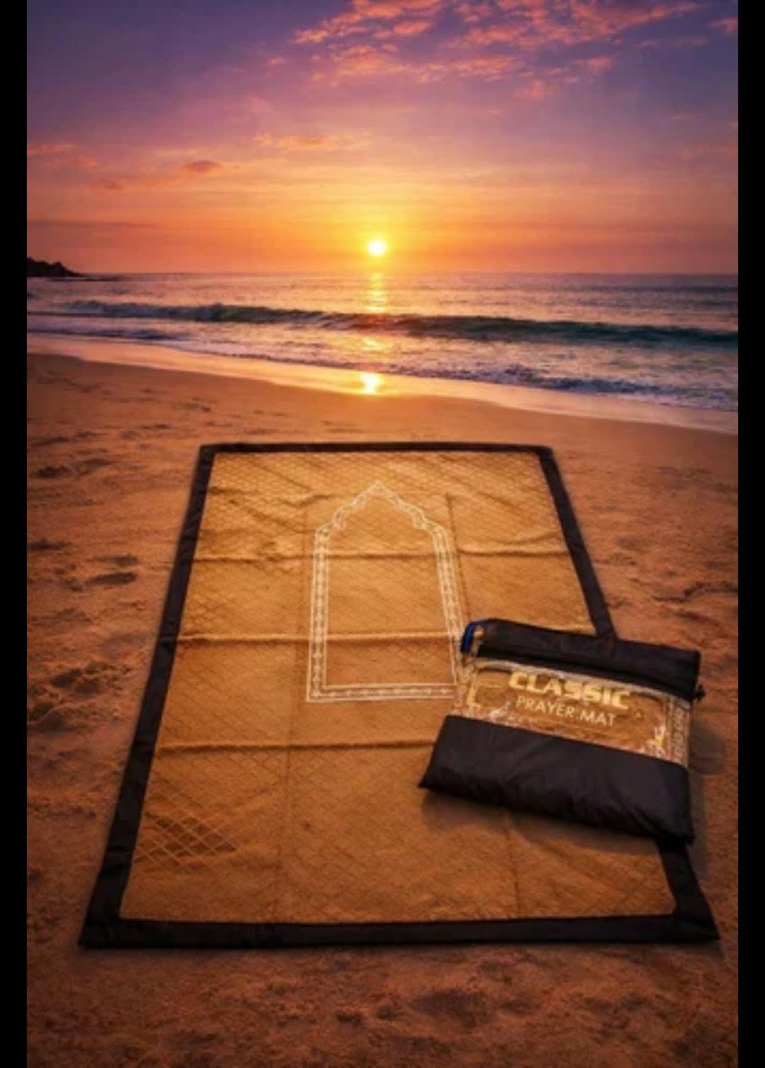 Travel Prayer Mat – Premium Velvet with Waterproof Backing & Carry Pouch