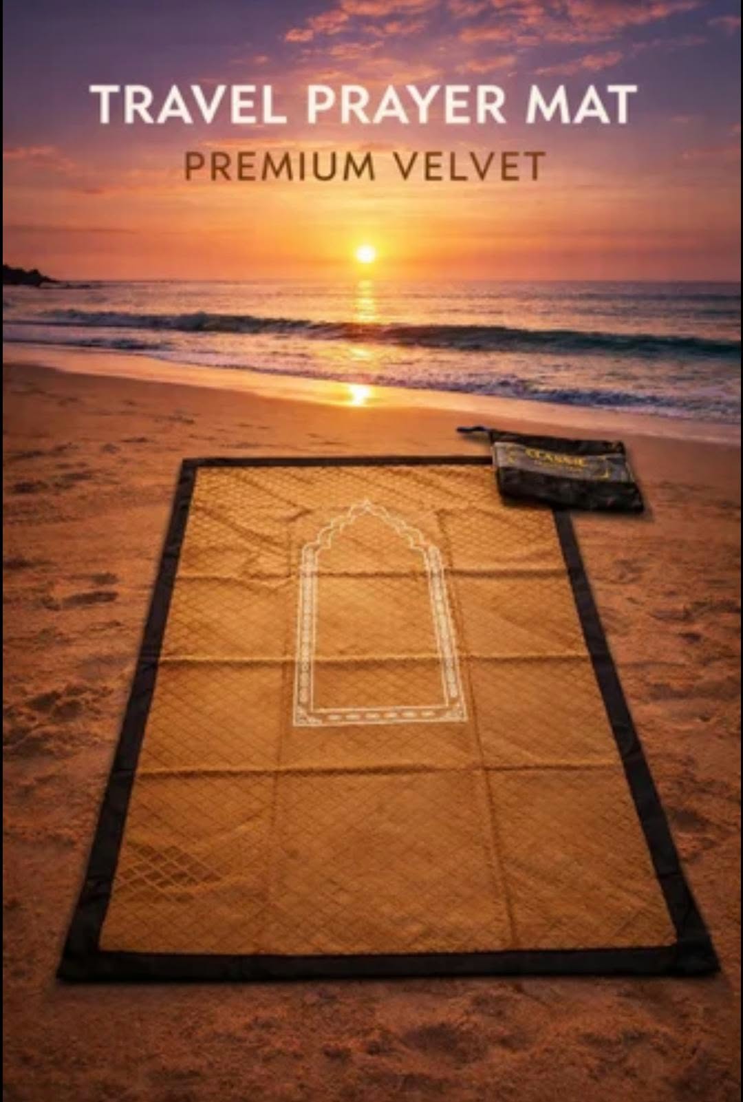 Travel Prayer Mat – Premium Velvet with Waterproof Backing & Carry Pouch